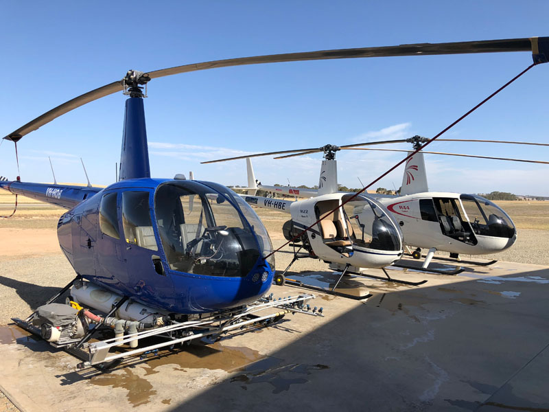 fleet of county helicopters parked